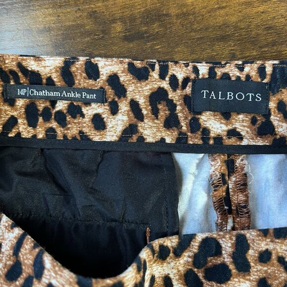 Talbots Pants Womens 14P Chatham Ankle Leopard Animal Print Mobwife Party Glam - Picture 3 of 5